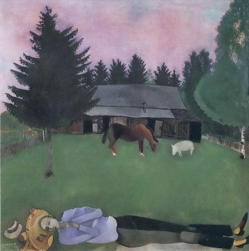 contemporary Painting - The Poet Reclining contemporary Marc Chagall